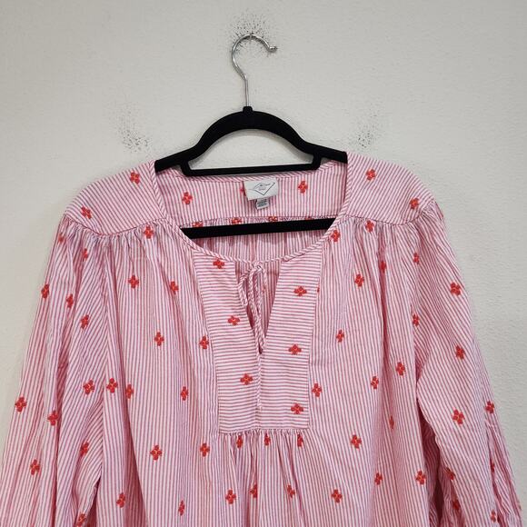 St. John Bay Stripes Embroidered Floral 3/4 Sleeve Blouse Red Pink Size 2X - Picture 3 of 8